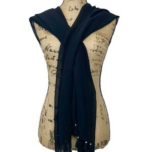 Black Shaw with silver beads and tassels